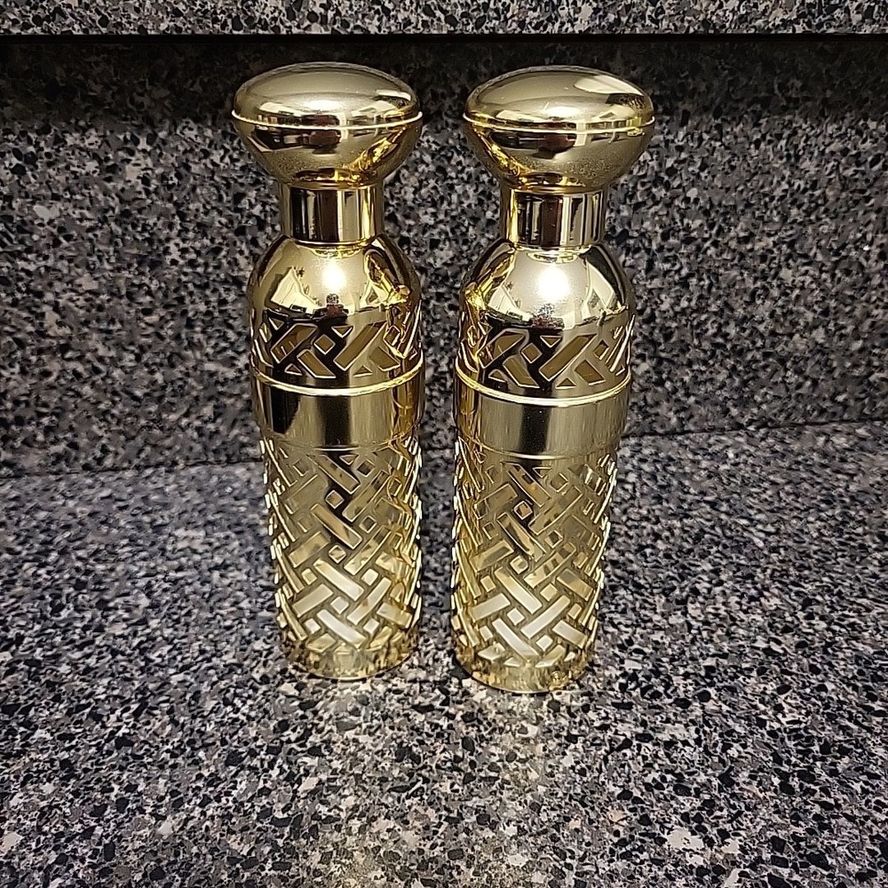 2 X Vintage GUERLAIN Shalimar Gold Lattice EDT Empty Spray Bottles Circa 1980's